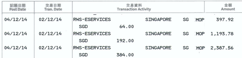 　想不到我也有類似的經歷。<br /><br />　某一凌晨五點多，突然收到信用卡消費電話短訊提醒，馬上打電話去卡部了解，但十分鐘內盜賊已經三次把信用卡提剩1元。查詢得知是有人利用我信用卡到新加坡網站買環球影城門票。雖說我一年多前到過新加坡，但並沒有利用這張信用卡消費，也從不在外地使用，除了在澳門訂機票酒店外，一年在澳門也只有兩三次消費的紀錄，卡也長呆銀包，真不知在哪裡哪時卡資料被盜。<br /><br />　另一個莫名其妙的事，卡密碼是很重要的資料，不知為何信用卡的密碼就印在卡背後，有時卡消費，特別是用餐，侍應通常都拿了信用卡去後台刷，這過程只要有人有心盜取卡資料真是易如反掌。經一事長一智，用張紙仔把卡密碼黐住，不知有沒有幫助呢？