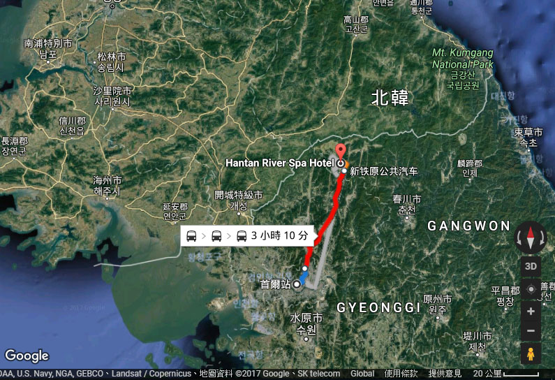 　出發前查一查鐵原郡在哪裡，居然跳到北韓，看來鐵原郡是被三八線一分為二了。而居然沒私家車路線，不知是否只有公車才能到那裡。