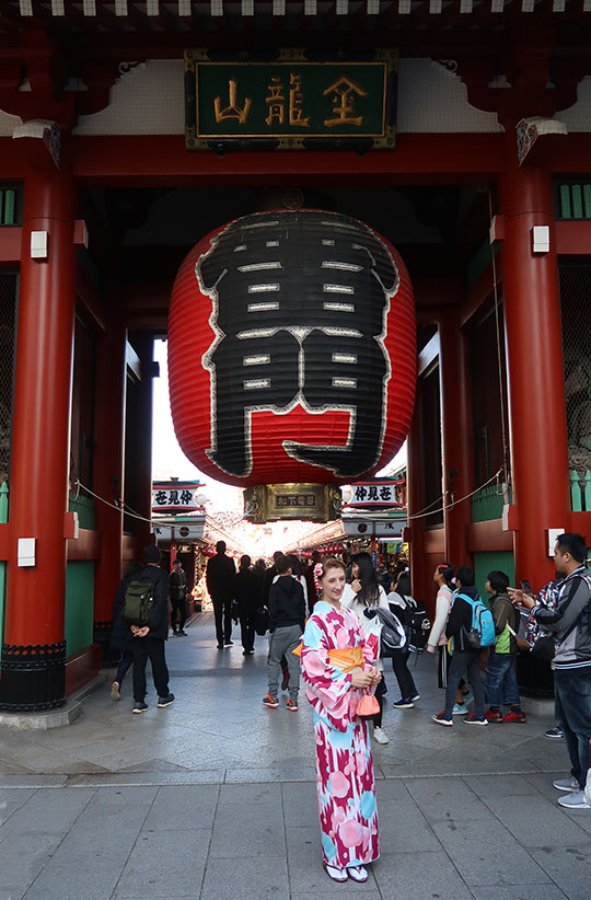 　雷門，淺草寺入口。「雷門」大燈籠與門口比例很不協調，但卻最受歡迎，該是東京地標之一。