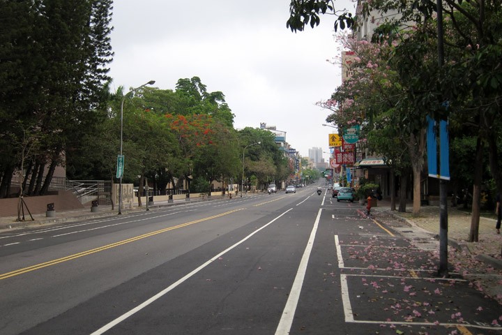 　清早的台南主街道，與昨天滿街人車的景像，簡直是兩個世界。