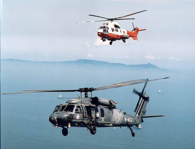 下方的是退役了的黑鷹直升機,上方是超級美洲豹2型
