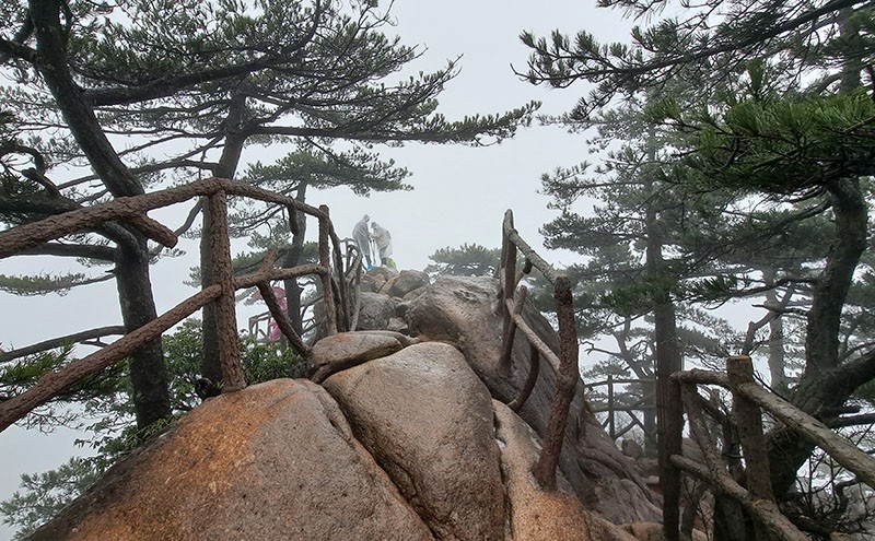 　獅子峰，是觀賞黃山著名怪石「猴子觀海」的最佳位置。現場大霧彌漫，不知「猴子觀海」在何方。