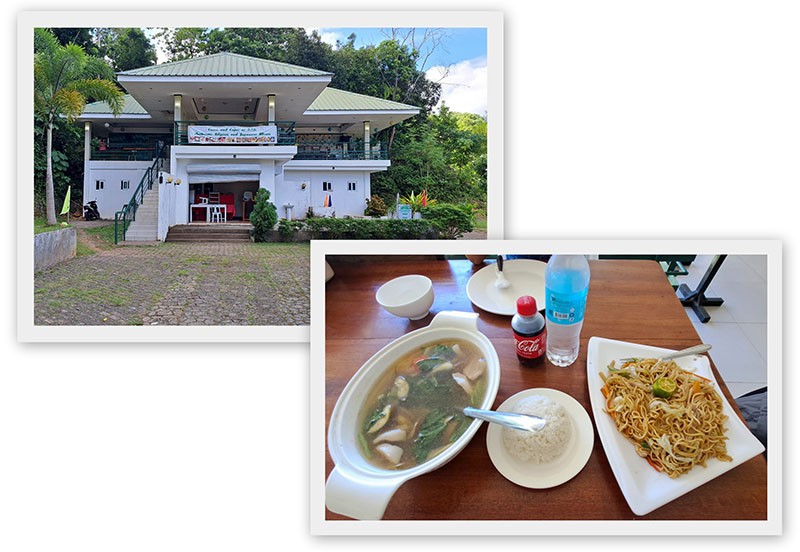 　瀑布附近有一企理餐廳，菲律賓菜為主。<br /><br />　Sinigang是一道帶有酸味的湯，裡面可以加入不同的肉類，是餐廳中常見的菜色之一。炒麵 （Pancit Canton）及飯也是當地人主食。<br /><br />　是餐640PHP.