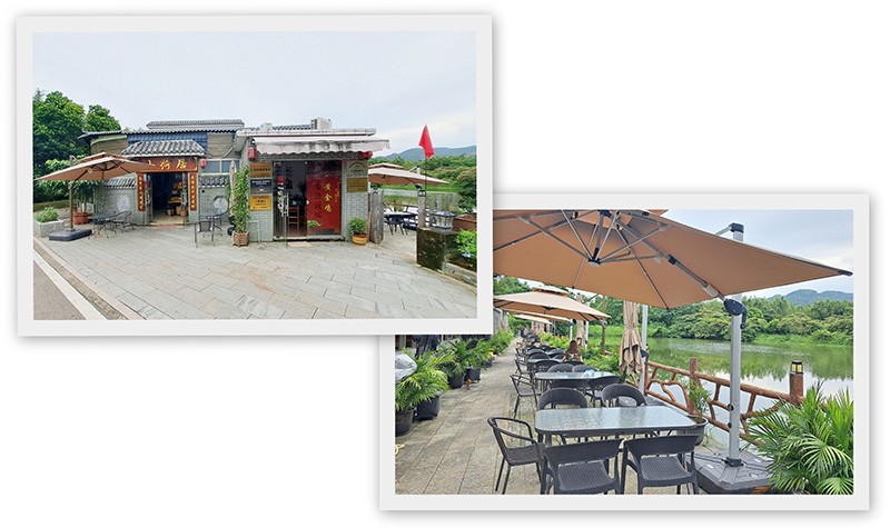 　接霞庄入口附近有一間不錯的臨湖餐廳，但八月的天氣有些熱。