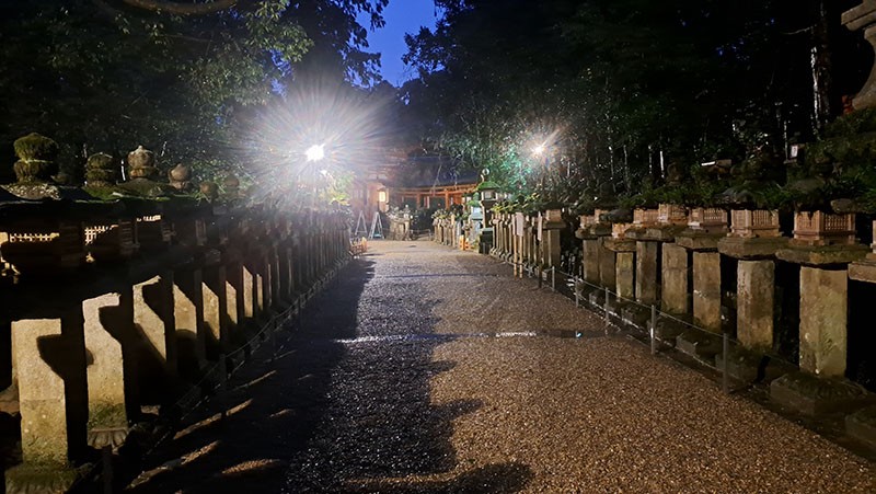 　由於避雨關係，參觀完東大寺都快天黑了，但還是到奈良的另一大景點春日大社走走。<br /><br />　春日大社一大特色是有很多燈籠，數以千計的燈籠從平安時代開始，由祭祀春日大神的平安貴族藤原氏以及一般信徒為了祈求家庭、生意興隆等願望而捐贈的。每年2月「節分」（立春的前一天）當天以及8月14日、8月15日的中元節會舉辦「萬燈籠」活動，晚上會點燃從二之鳥居到本殿之間約3,000盞燈籠，將神社籠罩在充滿神秘氛圍的世界中。