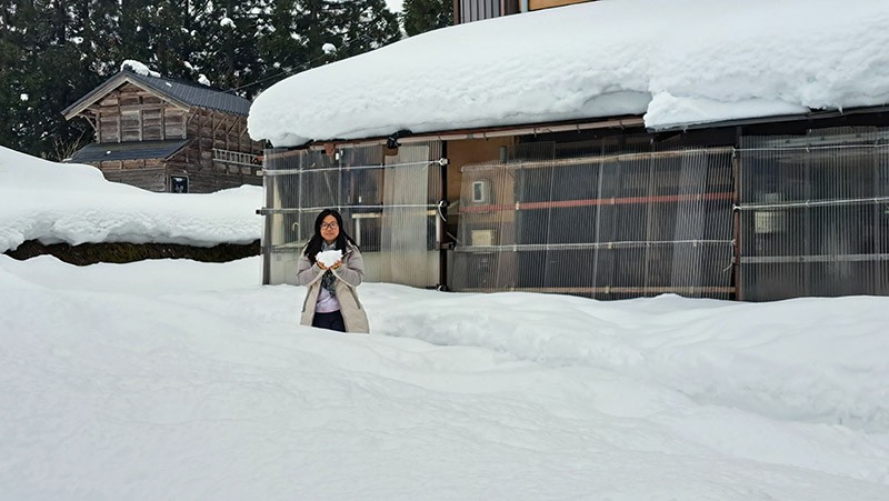 　來前一直留意天氣預告，這邊的天氣只比京都低兩三度，這幾天這邊的氣溫基本上是在—４℃與＋４℃之間，白天基本上是零上，京都一點雪影也沒有，一早已預估這邊該沒什麼雪，哪知這邊的雪這麼厚。