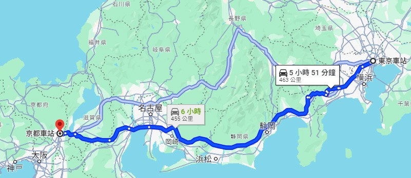 　原來這兩天的路程已遠過東京與京都之間的路程了。