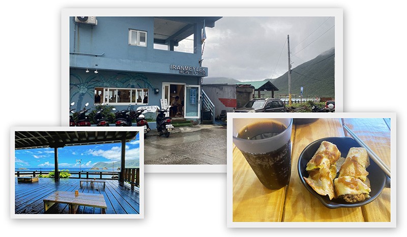 　十一點幾旅館還未能CHECK IN，先到村中心搵食，食店比想像中少，眼見只有四五家，先去七仔樓上的「希蕊娜莉廚房」，據宿友介紹有飛魚吃，哪知只做晚市，再似樣些的是「東清三十三號」，原來這間可能是東清最受歡迎的餐廳了，有一個漂亮的室外用餐區。食品主要西式漢堡、吐司及中式蛋餅等。這次又試下台式食物，鮪魚蛋餅，加可樂，總費用TWD95。