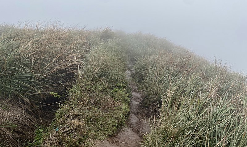 　過了４號反空降碉堡登山路突然小泥路，根據Google地圖是走向聖人瀑布。
