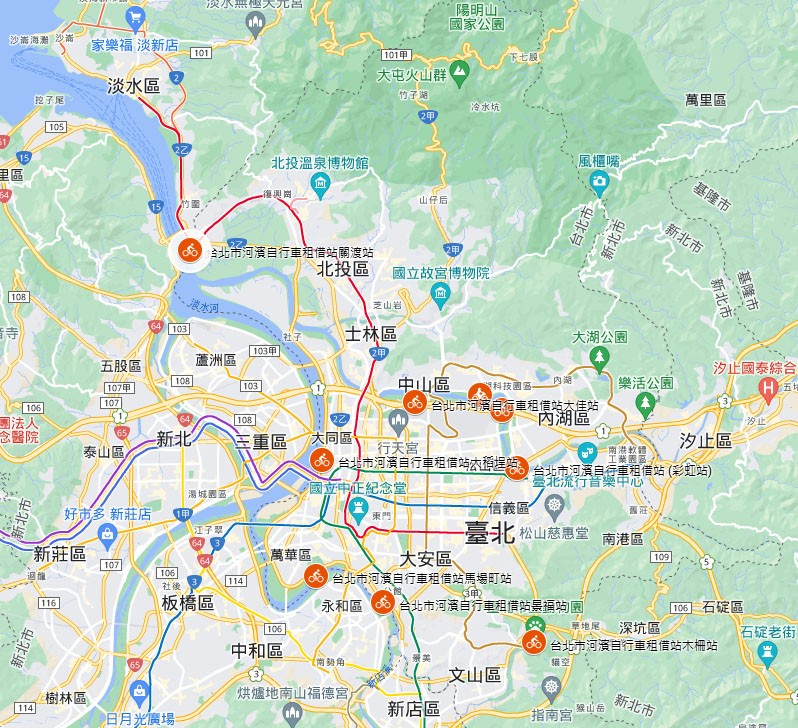 　臺北市河濱自行車租借點。