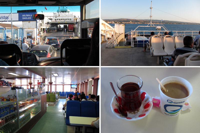 　約四小時的車程便來到了達達尼海峽，剛到歐洲半天又要回亞洲了。<br /><br />　半小時的船程，大家可以在甲板上吹吹風看風景，也可以在船艙內喝杯土耳其紅茶。