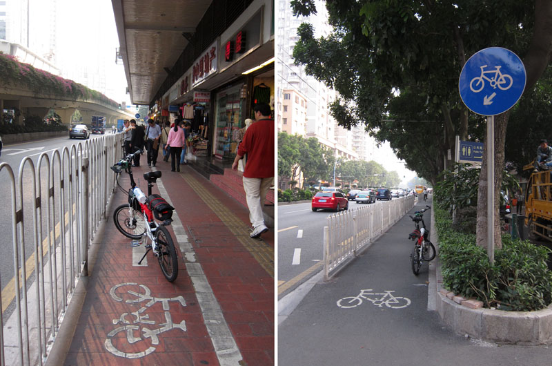 　沿途多數有單車徑，但良莠參差不齊，整體來說廣州市內已不適合踩單車了，單車在市內也變成了稀有動物了。